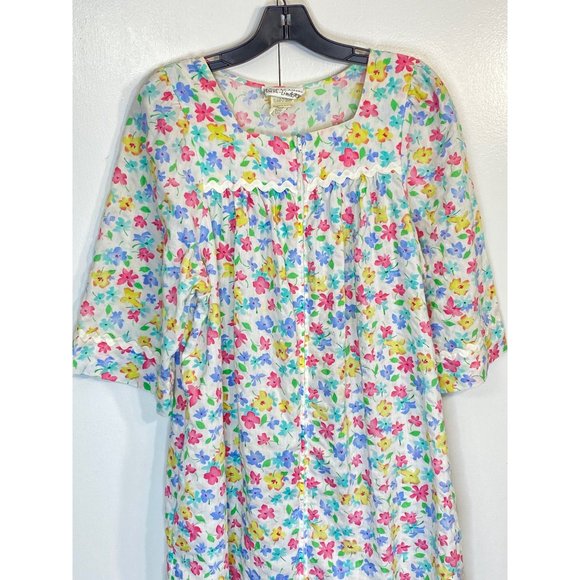 Vintage Miss Elaine Classics Floral Robe House Dress M Full Zip Lace Modest - Picture 14 of 15